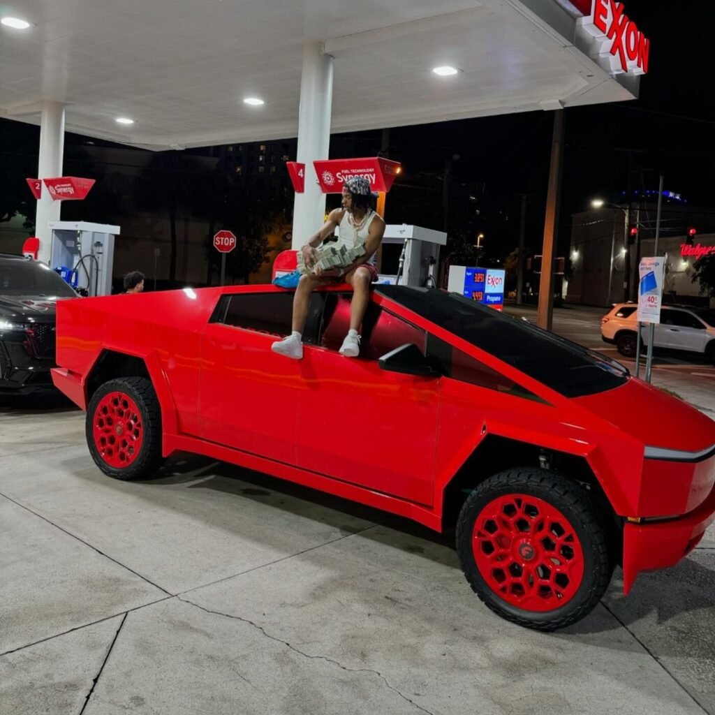 Lil Baby’s Custom Red Tesla Cybertruck Gets Powered by BEE CHARGE EV