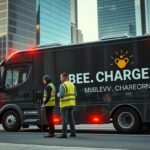 Bee Charged EV mobile charging truck delivering an emergency charge to an electric vehicle stranded at 0% battery