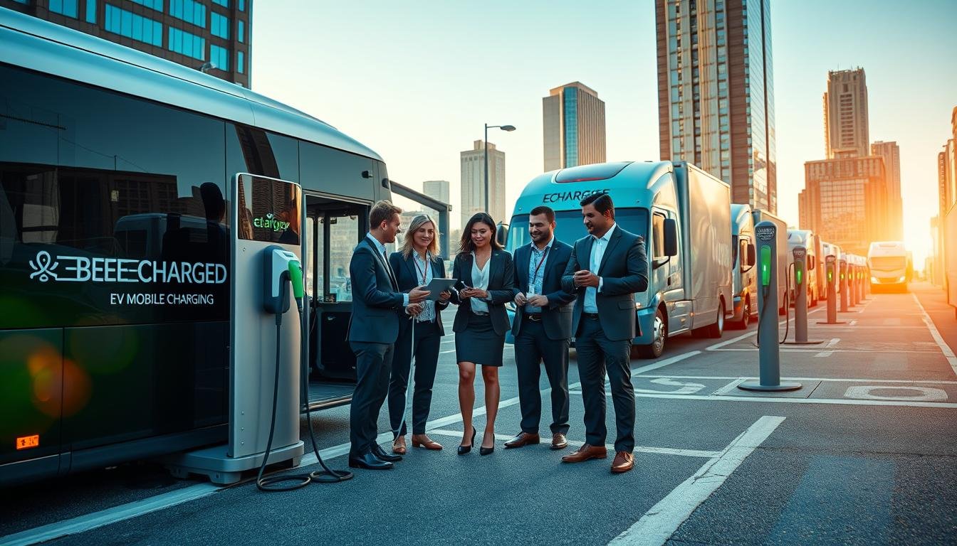 What mobile charging options are available for electric buses and trucks, and ho