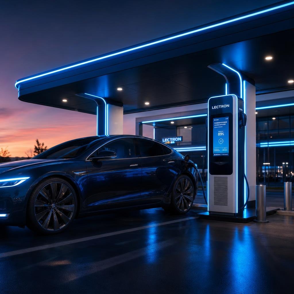 Electric vehicle fast charging at a Bee Charged EV station